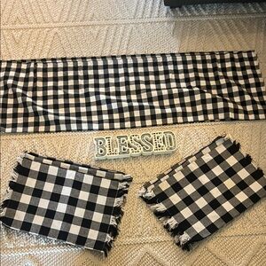 Black and White Checkered Window Valences(x2) and Placemats Set(x6) Blessed sign
